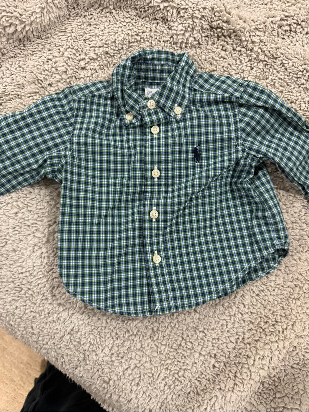 Ralph Lauren Baby Boys 3M Green Navy Plaid Button Down Pony Shirt